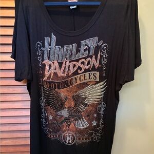 Harley-Davidson Women’s Black and Orange Sequin Tee